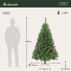 Salcar Künstlicher Weihnachtsbaum 120/150/180/210 cm – Nordmanntanne-Optik mit Holzständer, Premium-Tannenbaum aus PVC mit runden Zweigspitzen