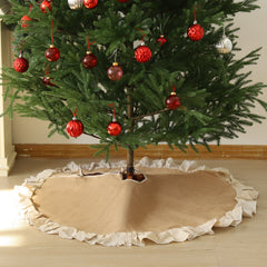 SALCAR Round Linen Christmas Tree Skirt with Ruffled Edge – High-quality Christmas tree skirt for a clean home and festive Christmas decoration
