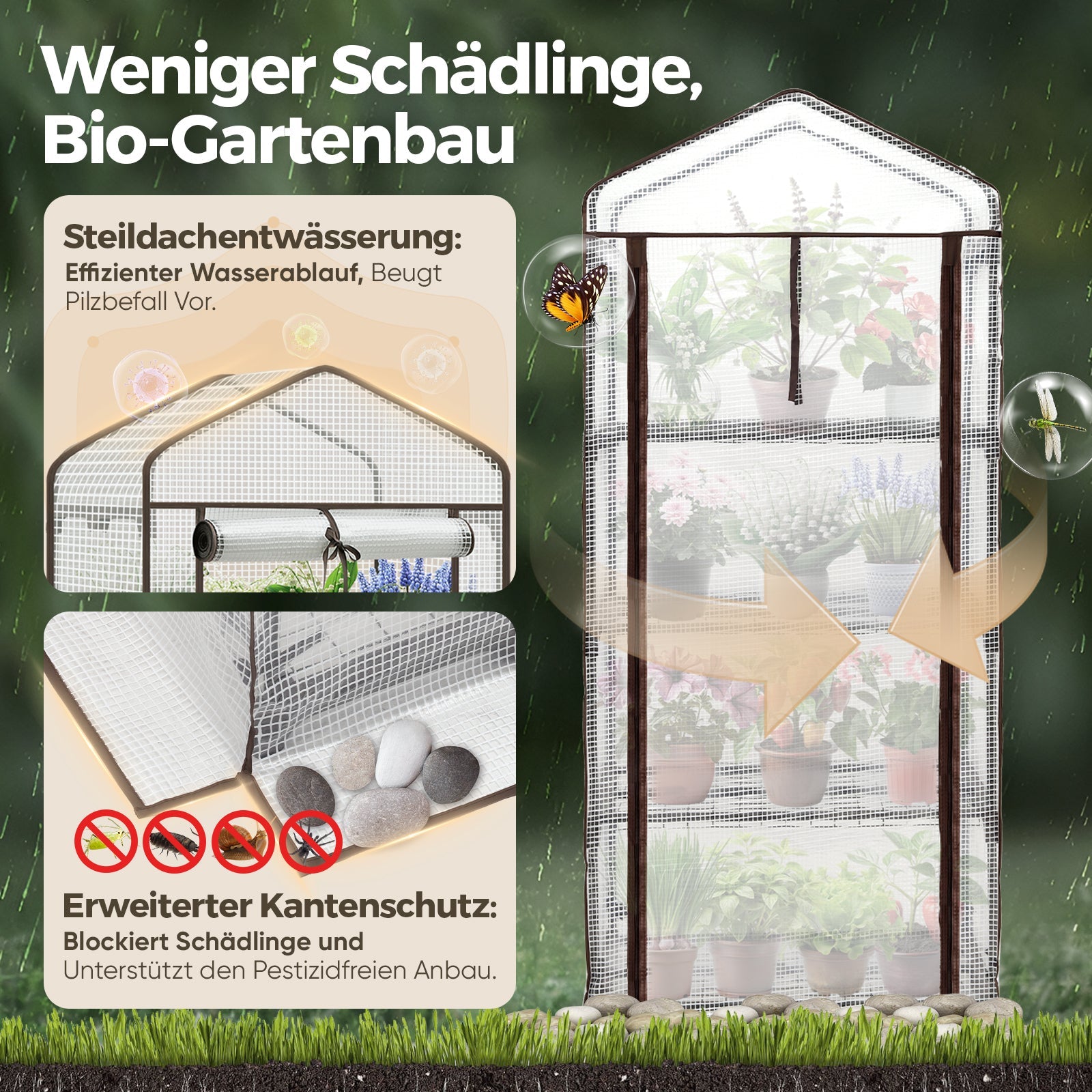 Sekey Mini-Gewächshaus für Tomaten mit 4 Ebenen Kompaktes Foliengewächshaus für Balkon & Garten, Stabil & Platzsparend (160×70×50 cm) Sekey