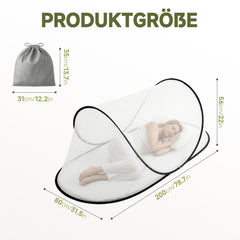 Sekey Pop Up Moskitonetz Bett 200×80×56 cm – Faltbares Reise-Mückennetz, Ultraleichtes Camping Bettzelt, 2 Reißverschlüsse, Insektenschutz für Indoor & Outdoor