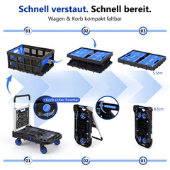 Sekey klappbarer Transportwagen 2-in-1 mit Einkaufskorb – Plattformwagen bis 137 kg, 360° Lenkrollen, 3-fach höhenverstellbarer Griff für Garten, Einkauf & Umzug
