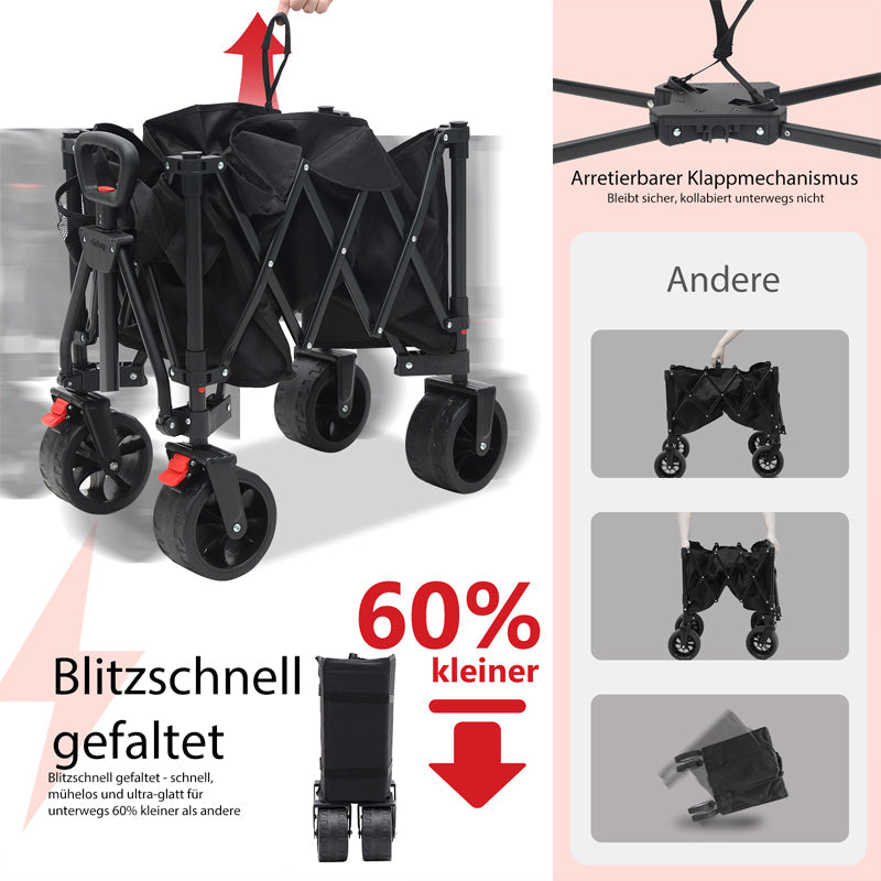 Sunula Faltbarer Bollerwagen 3026 mit Allwetterrädern, 300 L Volumen, 149 kg Tragkraft – Robuster Transportwagen für Strand, Camping, Garten & Einkauf SEKEYMALL