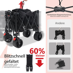 Sunula Faltbarer Bollerwagen 3026 mit Allwetterrädern, 300 L Volumen, 149 kg Tragkraft – Robuster Transportwagen für Strand, Camping, Garten & Einkauf SEKEYMALL