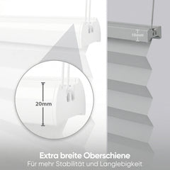 Sekey Klemmfix Plissee ohne Bohren – freihängend, verstellbare Schnurspanner, 1,5 cm Alu-Schiene, Weiß