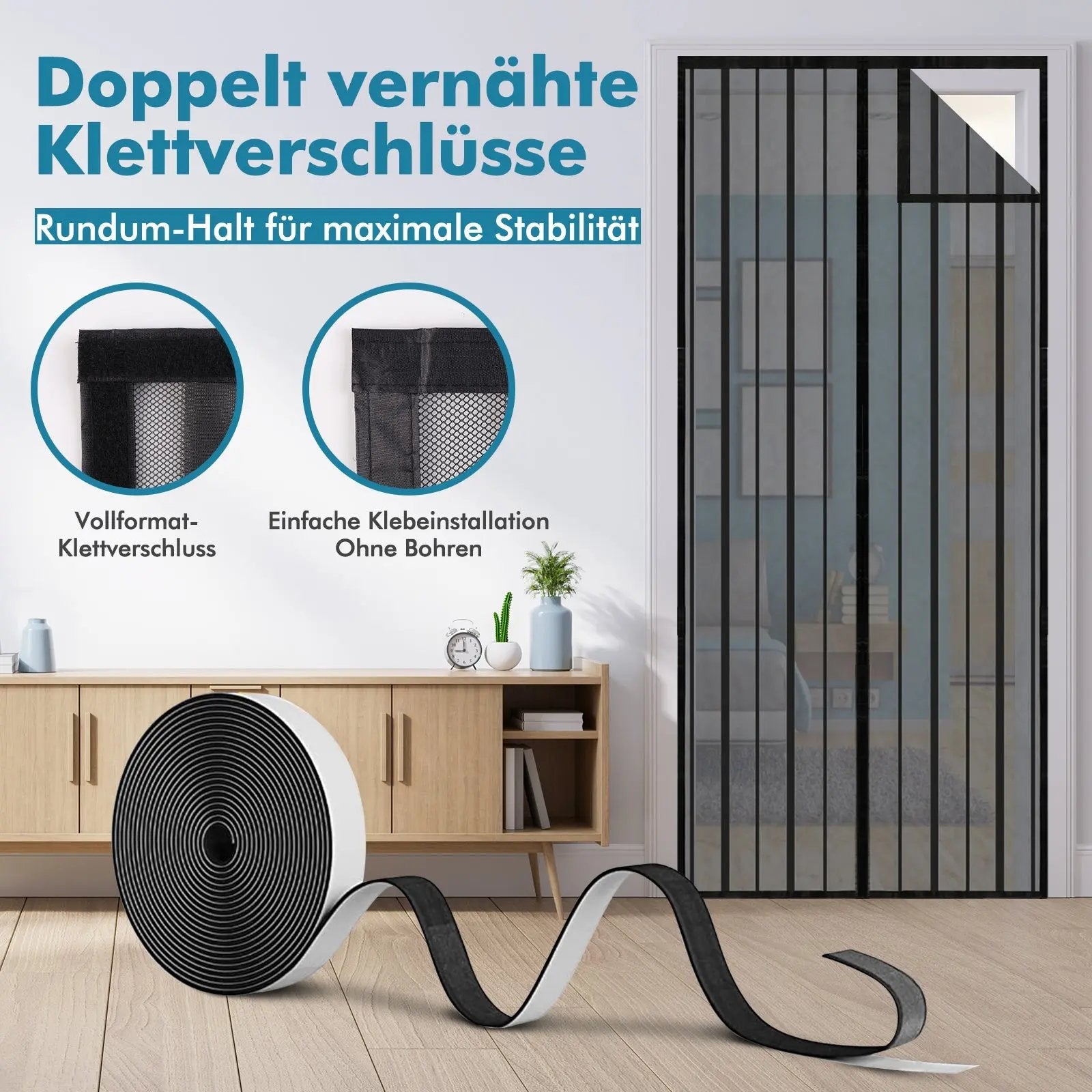 Sekey Magnet Fliegengitter Tür aus Polyester, mit Bändern, Schwarz Sekey