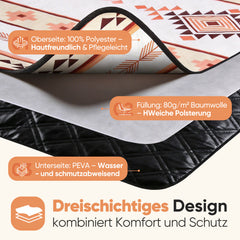 Sekey Picknickdecke Wasserdicht – Sandfreie Stranddecke mit Geometrischem Bohemian-Muster, PEVA-Unterseite & Tragegurt für Picknick, Camping und Strand