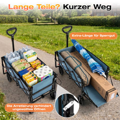 Sunula Bollerwagen faltbar mit klappbarer Heckklappe – 80 L + 35 L Handwagen mit erweiterbarer Ladefläche, 100 kg belastbar, leichter Faltbollerwagen mit Bremsen & 360°-Rädern