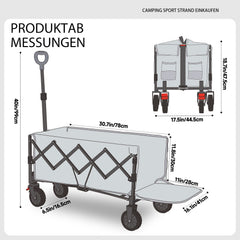 Sunula Faltbarer Bollerwagen 3025 mit Verlängerter Ladefläche, 150 kg Tragkraft, Extra Lang, Mit Bremse, Getränkehaltern & Geländereifen – Für Strand, Camping, Garten, Einkauf Sunula