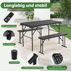 Sekey Bierzeltgarnitur 113 cm – 3-teiliges klappbares Set mit Tisch & 2 Bänken | Esstischgarnitur für Garten, Balkon, Camping oder Party Sekey