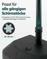 Sekey Halbrunder Sonnenschirmständer befüllbar – 32–38 mm, Kunststoff, bis 32 kg (Sand) / 24 L (Wasser), Schwarz