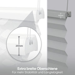 Sekey Klemmfix Plissee ohne Bohren – freihängend, verstellbare Spannung, 1,5 cm Alu-Schiene, Muster