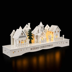 Salcar LED Schwibbogen aus Holz, 3D Weihnachtsdorf mit Kapelle, Häusern & Tannen, 10 warmweiße LEDs, Timer 6/18 Std., batteriebetriebene Weihnachtsdeko