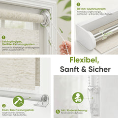 Salcar Doppelrollo Klemmfix Leinenoptik Beige – Duo Rollo ohne Bohren für Fenster, Zebra Rollo mit natürlicher Leinenstruktur und Sichtschutz