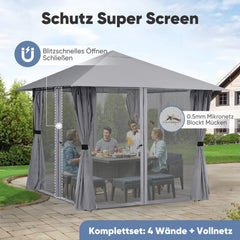 Sekey Pavillon 3x3m mit 4 Seitenteilen und 4 Moskitonetz, Doppeldach Sekey