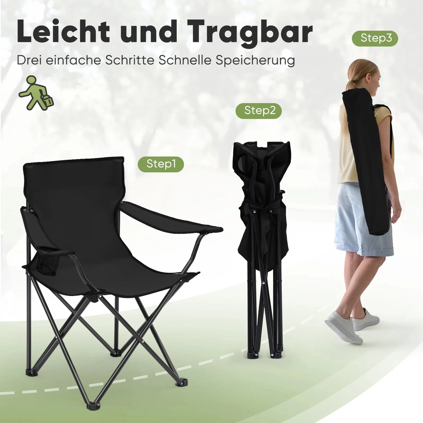 Sunula faltbarer Campingstuhl, ultraleicht, 1,65 kg, mit Getränkehalter, Tragetasche, kompakt klappbar, ideal für Camping, Garten und Ausflüge Sekey