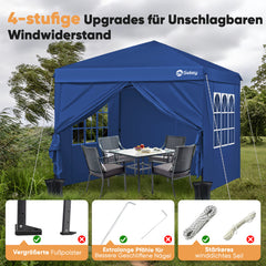 Sekey Premium Pop-Up Pavillon 3×3 m – Wasserdicht & Stabil, Faltpavillon mit Seitenwänden, Höhenverstellbar 250–270 cm