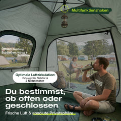 Sekey 2-Personen Campingzelt mit Hydraulik Pop-up System – Wurfzelt wasserdicht PU3000+, UV50+ Schutz, 2-in-1 Kuppelzelt mit Vorzelt & Markise für Outdoor & Familie