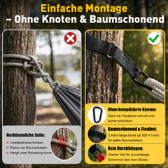 Sekey Doppelhängematte mit Karabinern & Baumwoll-Tragetasche – Outdoor Hängematte für 2 Personen, bis 200 kg belastbar, mit Aufhängeset für Garten, Balkon, Terrasse & Camping