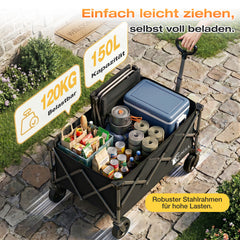Sunula Faltbarer Bollerwagen 120 kg – 150L Handwagen mit Geländerädern, Bremsen & Einhandgriff, 3024