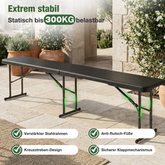 Sekey Klappbare Bierbank*2 183 cm – Kunststoff Campingbank & Bierzeltbank bis 300 kg Belastbar, Gartenbank Klappbar mit Tragegriff, Schwarz