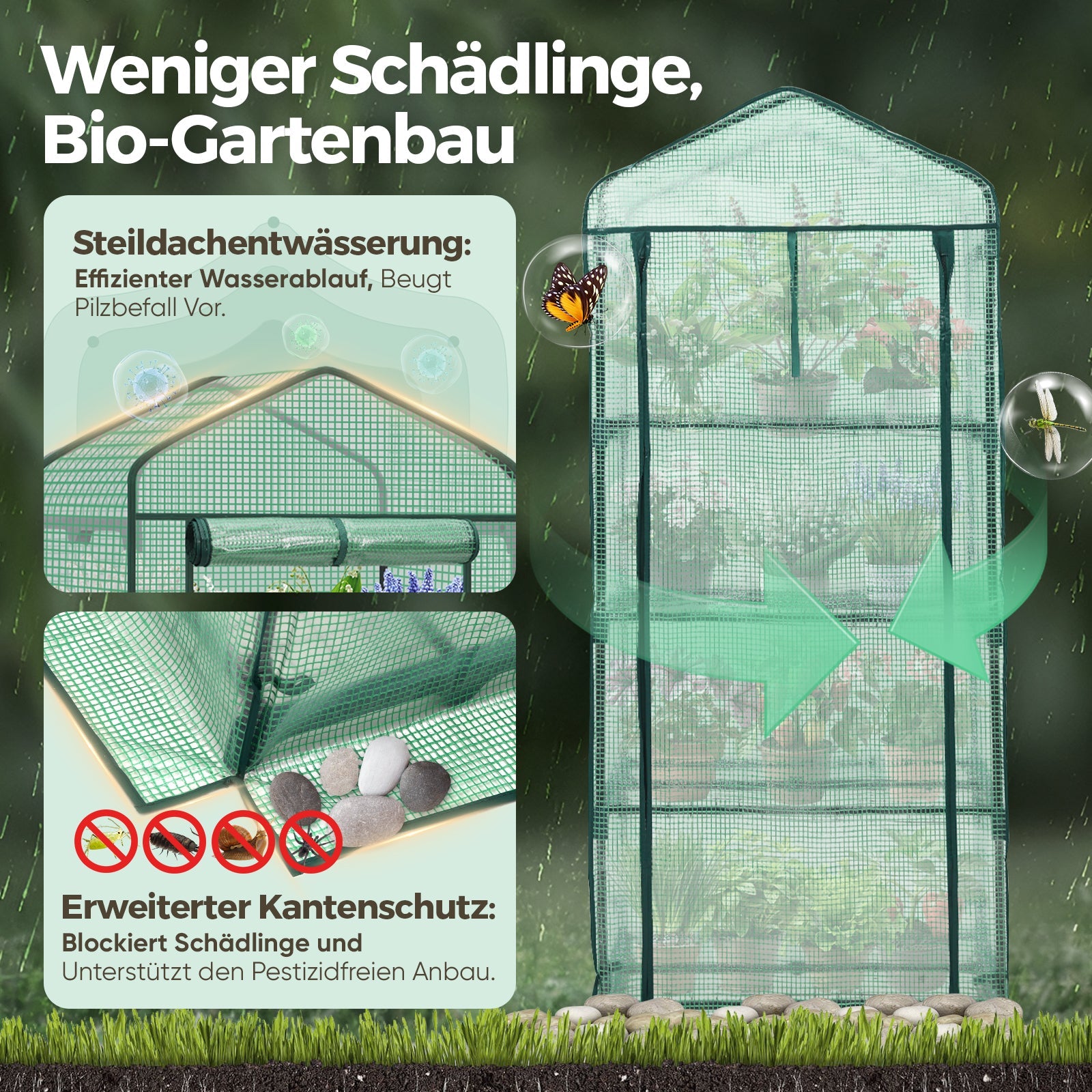 Sekey Mini-Gewächshaus für Tomaten mit 4 Ebenen Kompaktes Foliengewächshaus für Balkon & Garten, Stabil & Platzsparend (160×70×50 cm) Sekey
