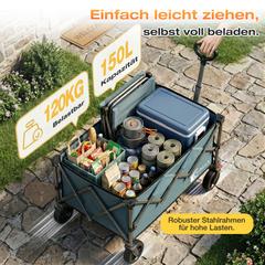 Sunula Faltbarer Bollerwagen 120 kg – 150L Handwagen mit Geländerädern, Bremsen & Einhandgriff, 3024
