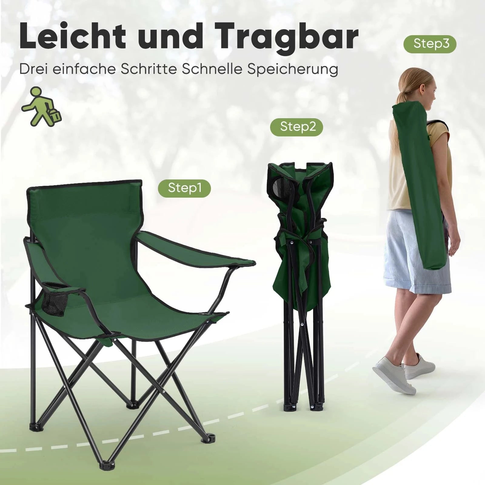 Sunula faltbarer Campingstuhl, ultraleicht, 1,65 kg, mit Getränkehalter, Tragetasche, kompakt klappbar, ideal für Camping, Garten und Ausflüge Sekey