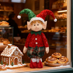 Salcar Weihnachtsjunge 60–90 cm – Stehende Weihnachtsfigur mit teleskopierbaren Beinen, Rote Kleidung & Zipfelmütze, Weihnachtsdeko für Wohnzimmer & Kinderzimmer