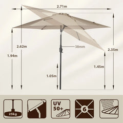 Sekey 270cm Sonnenschirm mit Kurbel, Knickbar im Sitzen, Sonnenschutz UV50+ Sekey