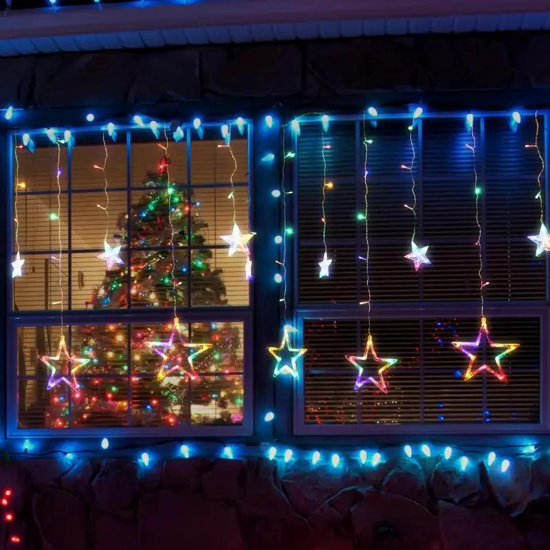 Salcar 2 x 1 m LED Lichtervorhang mit 12 Sternen, 138 LEDs, 31V GS-zertifizierte Stromversorgung Salcar
