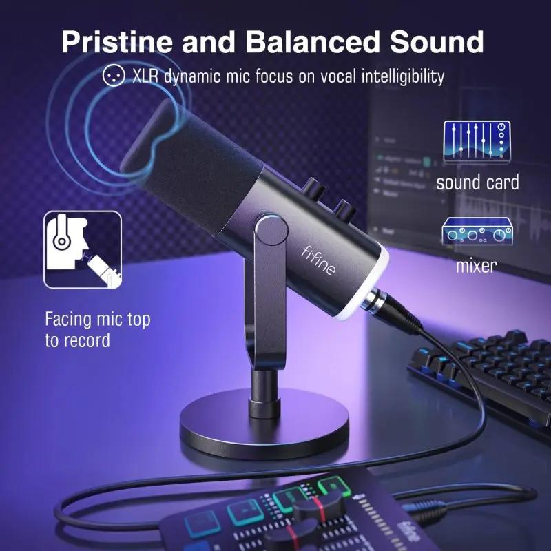 Fifine USB / XLR Dynamisch Mikrofon mit Stummschalttaste und Kopfhörerbuchse, AM8 Sekey