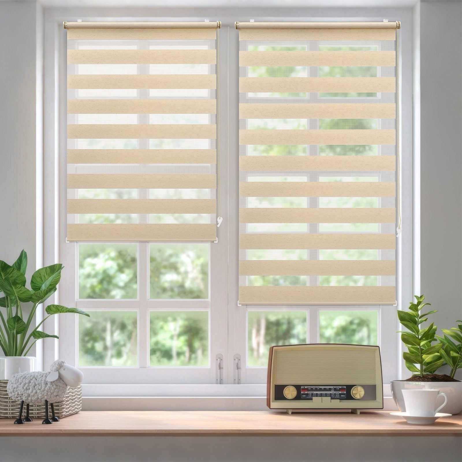 Sekey Doppelrollo - Klemmfix Duo Rollo ohne Bohren, Fensterrollo Jalousie, Sicht- & Sonnenschutz, Gelbleinen Sekey