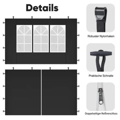 Sekey 3×3m Seitenwand für Pavillon, 2er Set, mit Reißverschlussv und Fenster Sekey