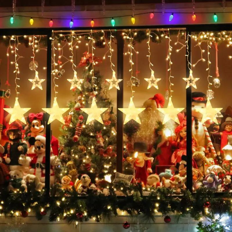 Salcar 2 x 1 m LED Lichtervorhang mit Fernbedienung, 12 Sternen, 108 LEDs, 31V GS-zertifizierte Stromversorgung Salcar