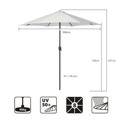 Sekey 300 cm Sonnenschirm mit Kurbel, Sonnenschutz UV50+ Sekey