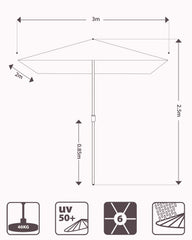 Sekey Rechteckiger Sonnenschirm 200x300 cm mit Kurbel & 30° Neigung – UV-Schutz 50+, Gartenschirm, Marktschirm, stabiler Terrassenschirm für Garten & Balkon