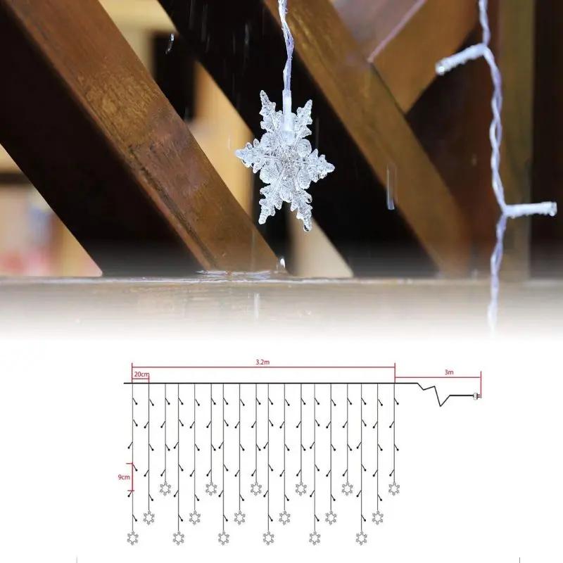 Salcar 3,2 x 0,8 m LED Lichtervorhang mit 18 Schneeflocken, 108 LEDs, 31V GS-zertifizierte Stromversorgung Salcar