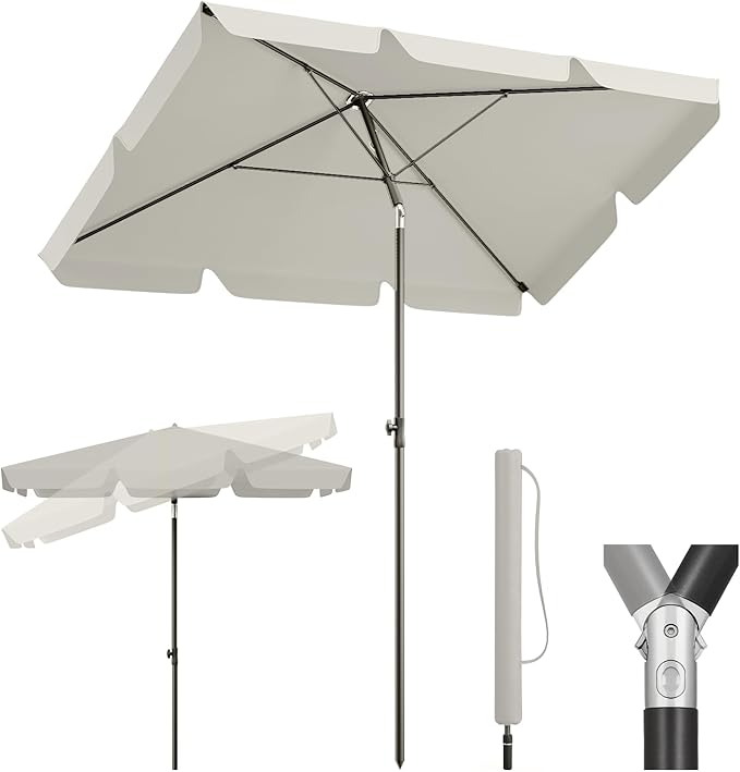 Sekey Rechteckiger Balkon-Sonnenschirm 200x125 cm – UPF50+, 4 Farben (Apfelgrün, Weiß, Dunkelgrau, Beige) + Schutzhülle