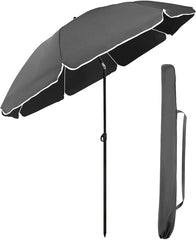 Sekey Sonnenschirm Ø160 cm rund – Strand- & Balkonschirm mit Neigungswinkel & Höhenverstellung, inkl. Schutzhülle, 140 g/m² Polyester, für Garten, Terrasse & Strand