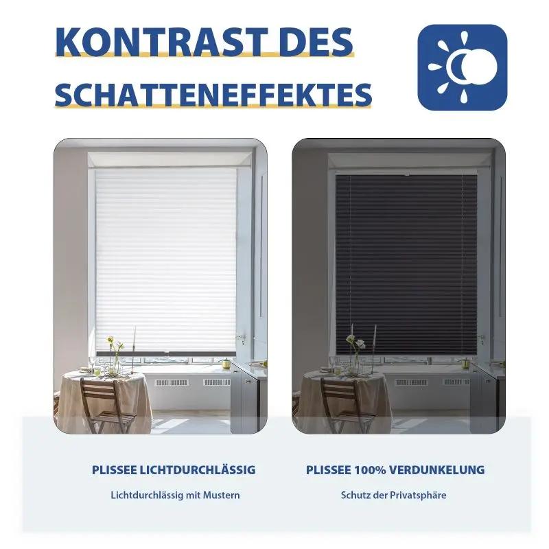 Sekey Plissee Day+Night ohne Bohren, 100% Verdunkelung, einfarbig Sekey