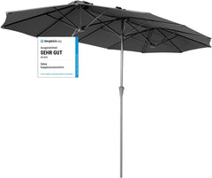 Sekey Doppelsonnenschirm 160 × 300 cm – Großer Sonnenschirm mit Kurbel & Knickfunktion, UV50+ Marktschirm, windstabil, Weiß / Grau