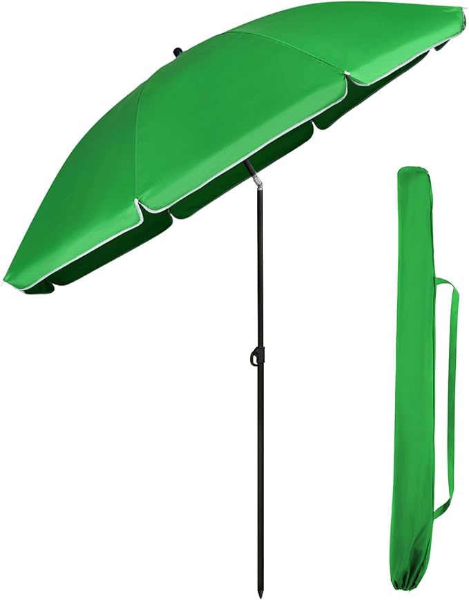 Sekey Sonnenschirm Ø160 cm rund – Strand- & Balkonschirm mit Neigungswinkel & Höhenverstellung, inkl. Schutzhülle, 140 g/m² Polyester, für Garten, Terrasse & Strand