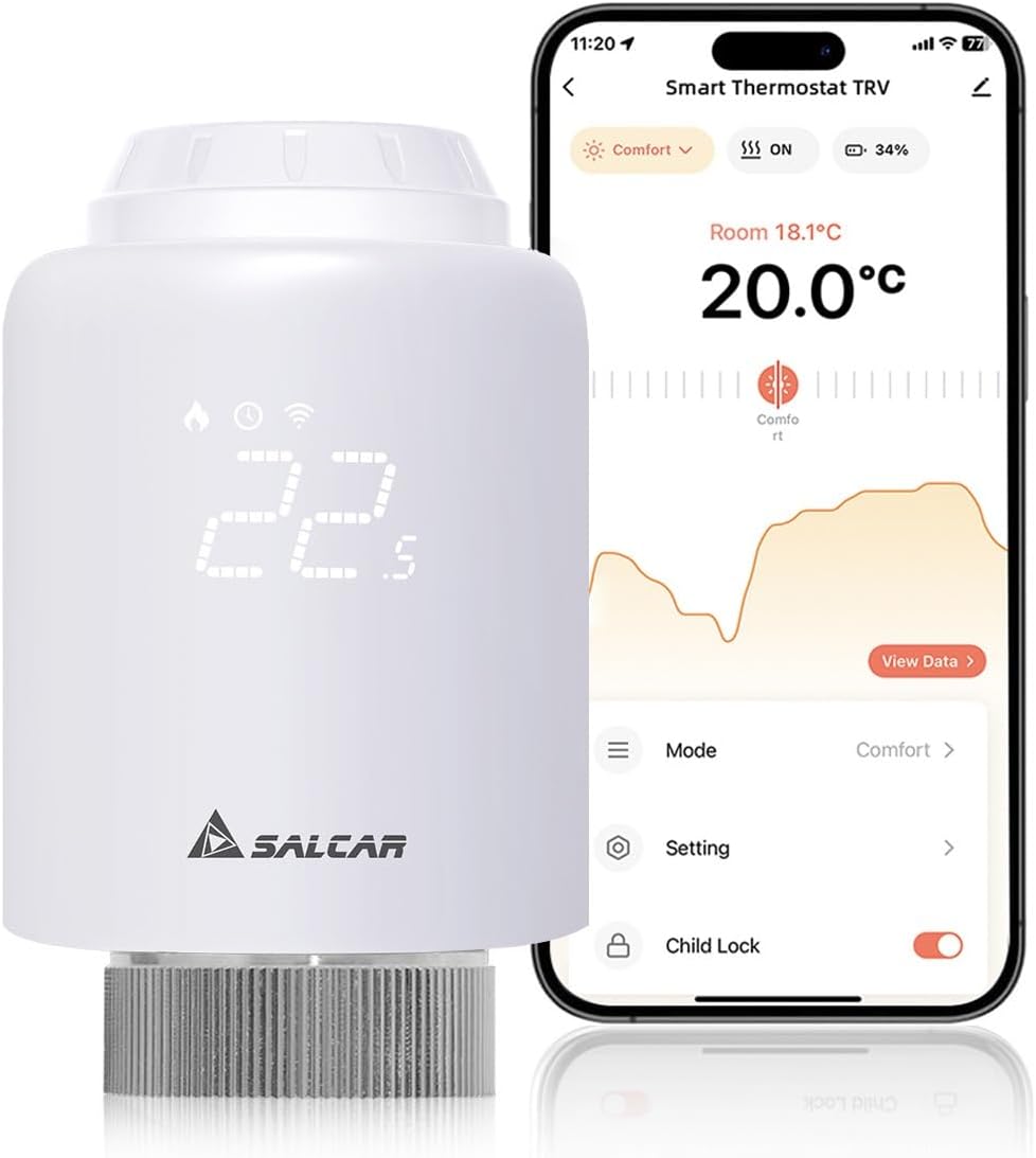 Salcar Smartes Heizkörperthermostat WLAN TRV603 – ohne Gateway, programmierbar, kompatibel mit Alexa & Google Assistant, Tuya Smart