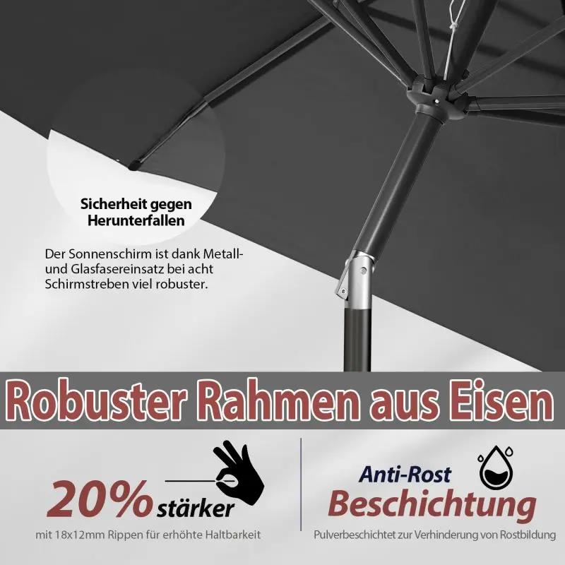 Sekey 270cm Sonnenschirm mit Kurbel, Knickbar im Sitzen, Sonnenschutz UV50+ Sekey