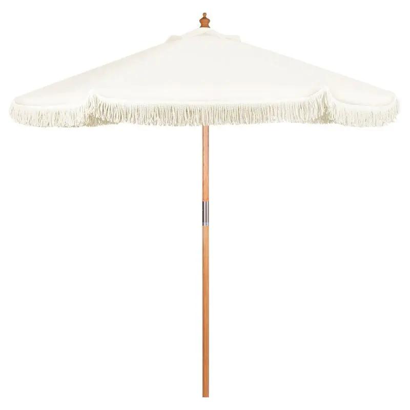 Sekey 220 cm Holz Sonnenschirm mit Fransen, Sonnenschutz UV50+ Sekey