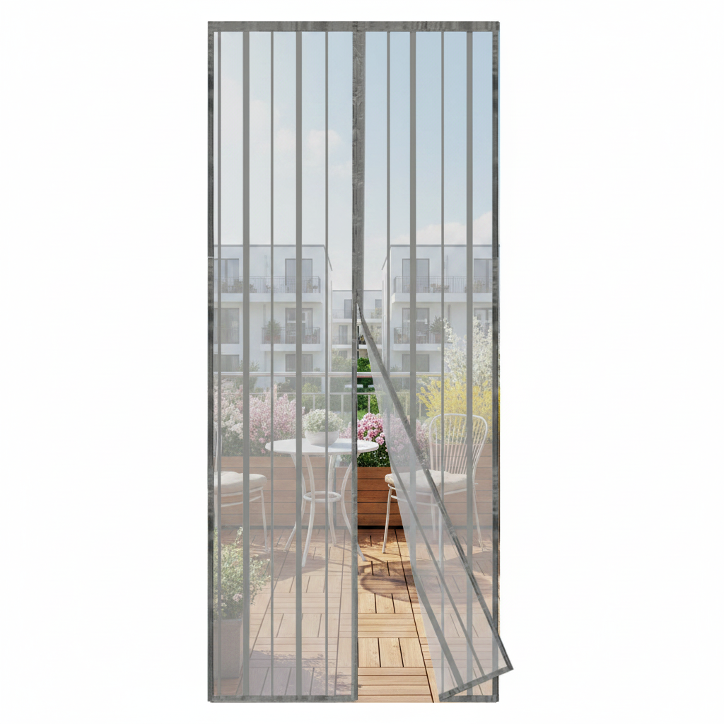 Sekey magnet fly screen door made of polyester, with straps, grey