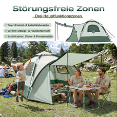 Sekey 2-Personen Campingzelt mit Hydraulik Pop-up System – Wurfzelt wasserdicht PU3000+, UV50+ Schutz, 2-in-1 Kuppelzelt mit Vorzelt & Markise für Outdoor & Familie