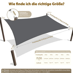 Sekey Sonnensegel Wasserdicht Rechteckig – Dunkelgrau, ohne Mittelnaht, 160 g/m² PES, mit Edelstahl-Ringen & Lotus-Effekt, reißfest, 95% UV-Schutz für Balkon, Terrasse & Garten