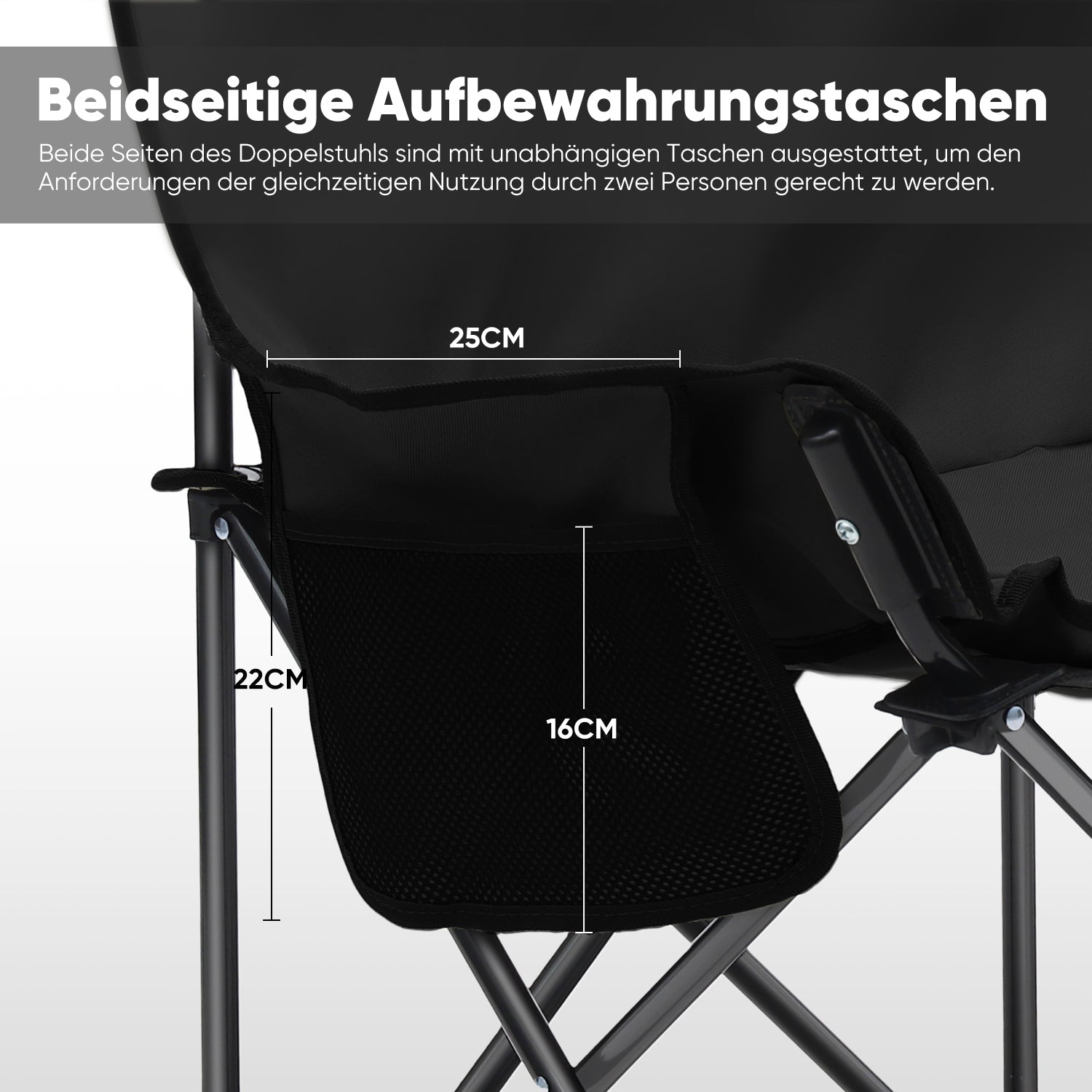Sunula Faltbarer Campingsofa für 2 Personen, Tragbarer Campingstuhl bis 150 kg, Mit Armlehne und Tragetasche, Outdoor-Faltstuhl, Ideal für Picknick, Camping, Garten, Balkon, Angeln Sekey