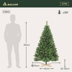 Salcar Künstlicher Weihnachtsbaum 120/150/180/210 cm – Nordmanntanne-Optik mit Holzständer, Premium-Tannenbaum aus PVC mit runden Zweigspitzen